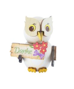 Holzfigur Mini-Eule mit Danke-Schild