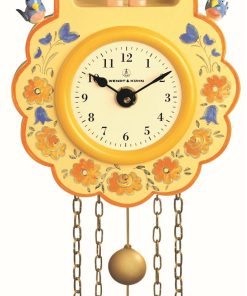 Wanduhr, gelb, mit Mädchen und Vögeln A25