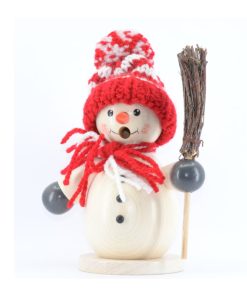 Räuchermann Schneemann mit roter Mütze und Besen