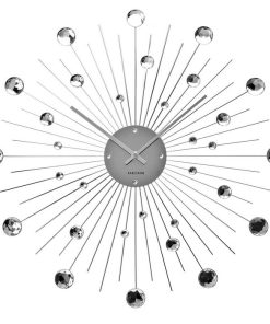 Wanduhr BALL Silber mit Kristallkugeln 50cm Ø